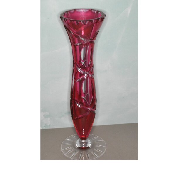 Flashed Red Art Glass Vase Decorative Stem Flowers And Room Decor - Picture 1 of 5